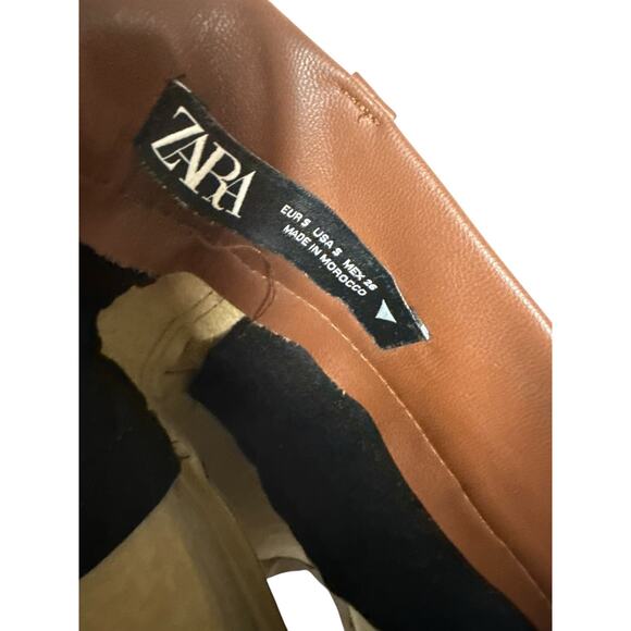 Zara Brown Faux Leather Pleated High Waisted Shorts Blogger Favorite Size Small - Picture 7 of 7